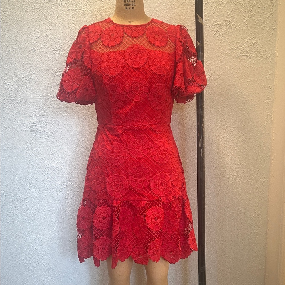 Milly Vibrant Red Lace Mini Dress